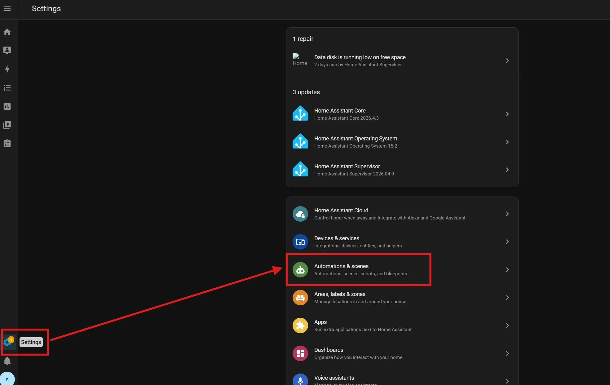 Enter Automation Setup Page by going to the Automations & Scenes