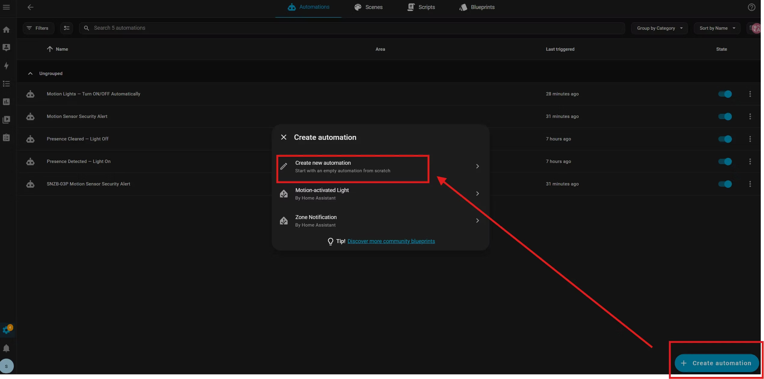 Click the "Create New Automation" icon to enter Automation Setup Page